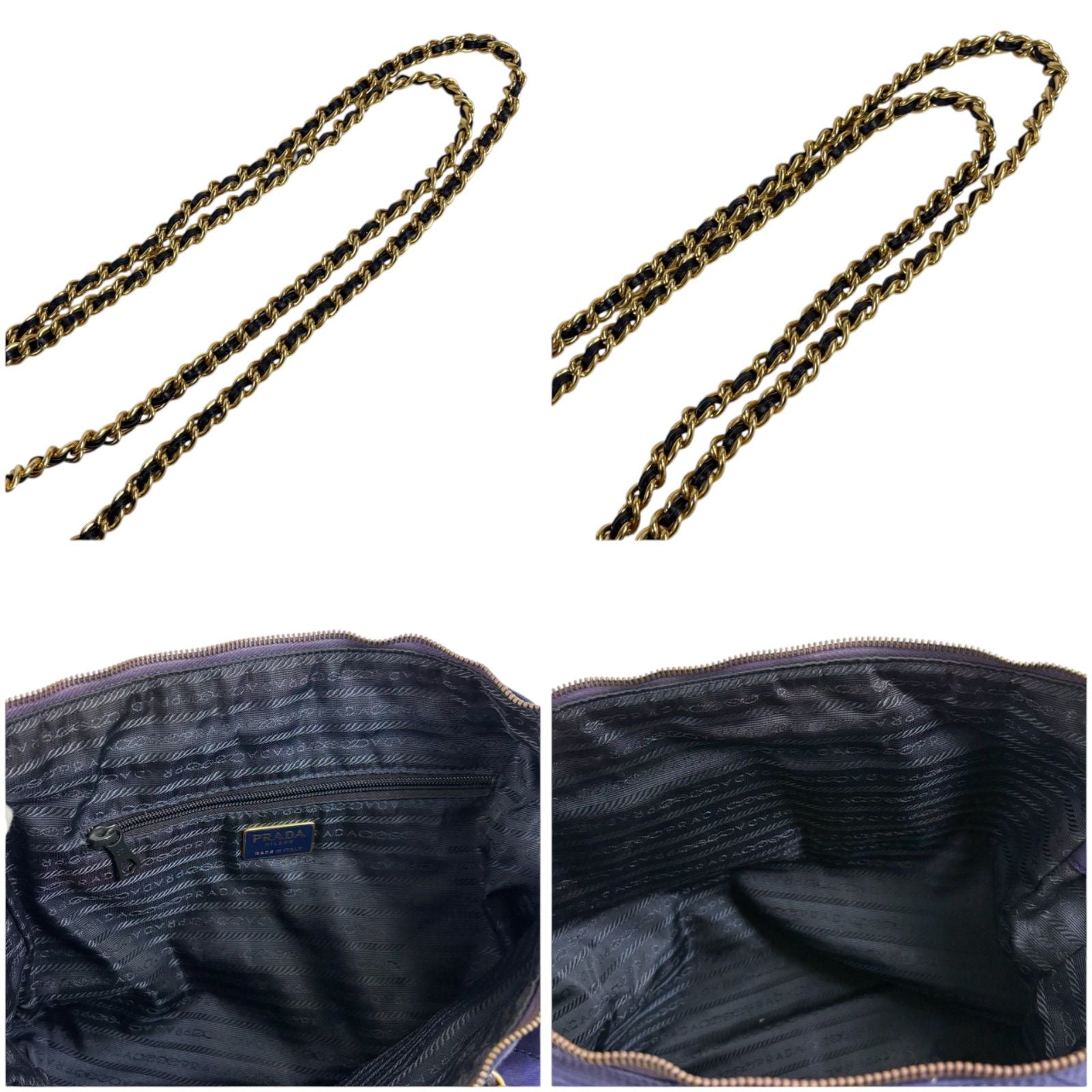 Prada Quilted Triangle Logo Chain Shoulder Bag Tote Navy Tessuto — view 7
