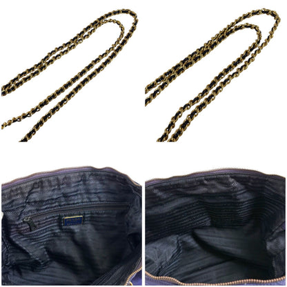 Prada Quilted Triangle Logo Chain Shoulder Bag Tote Navy Tessuto — view 7