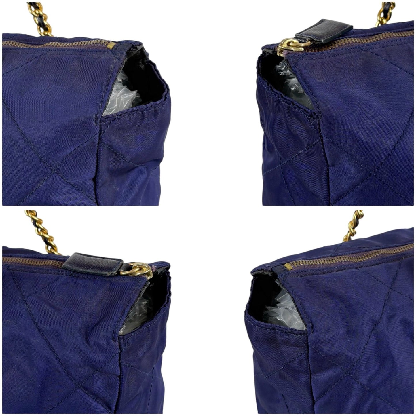 Prada Quilted Triangle Logo Chain Shoulder Bag Tote Navy Tessuto — view 5