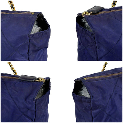 Prada Quilted Triangle Logo Chain Shoulder Bag Tote Navy Tessuto — view 5