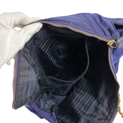 Prada Quilted Triangle Logo Chain Shoulder Bag Tote Navy Tessuto — view 9