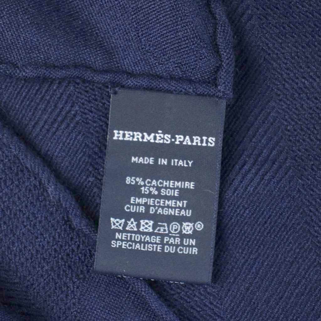 Hermes Poncho Cape Jacquard Cashmere Silk Blend Navy MW — view 3