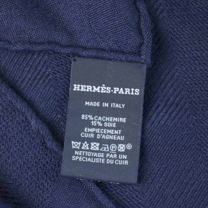 Hermes Poncho Cape Jacquard Cashmere Silk Blend Navy MW — view 3