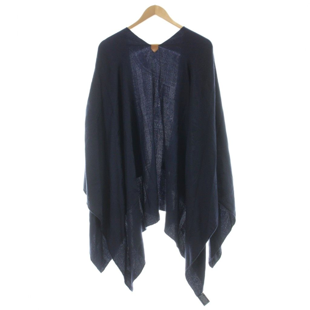 Hermes Poncho Cape Jacquard Cashmere Silk Blend Navy MW — view 2