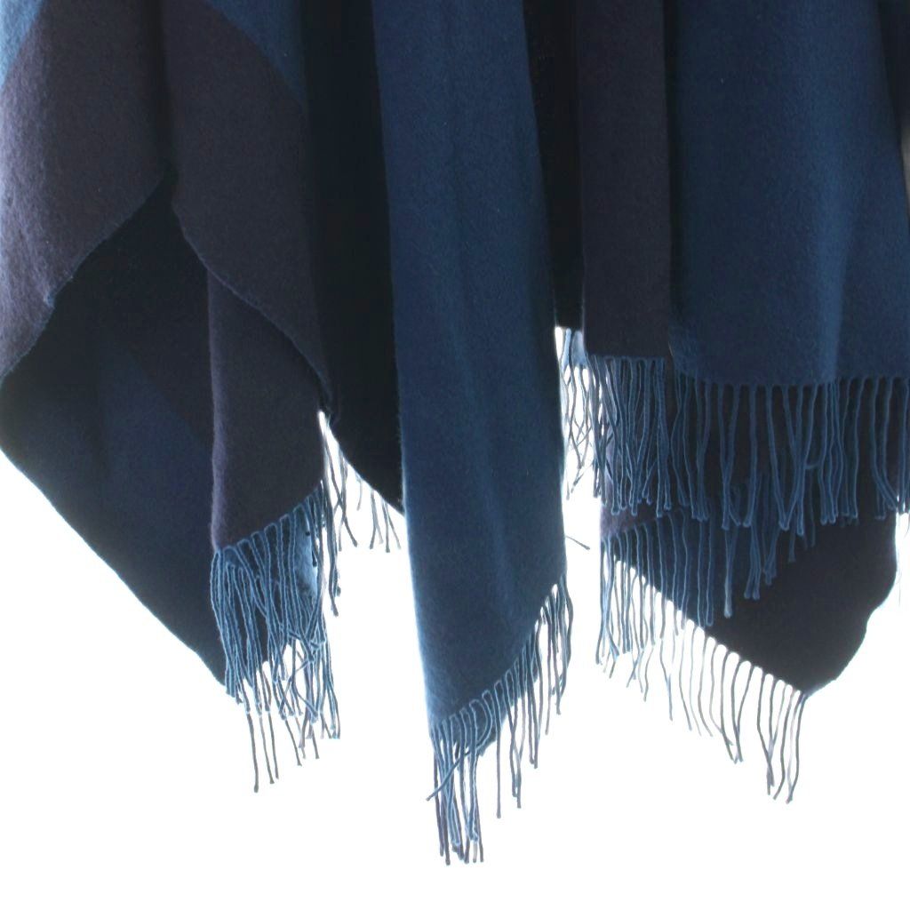 Hermes Poncho Cover Wool Cashmere Blend Tassel Cowhide Navy MW Cape — view 4