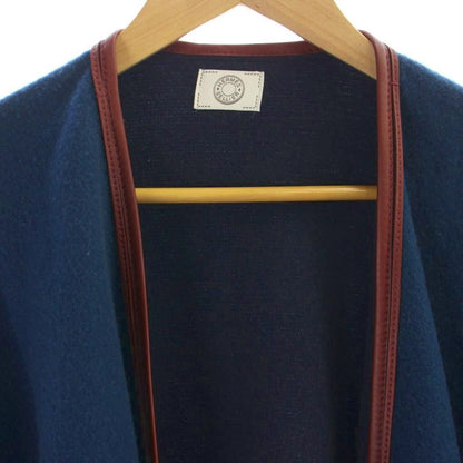Hermes Poncho Cover Wool Cashmere Blend Tassel Cowhide Navy MW Cape — view 3