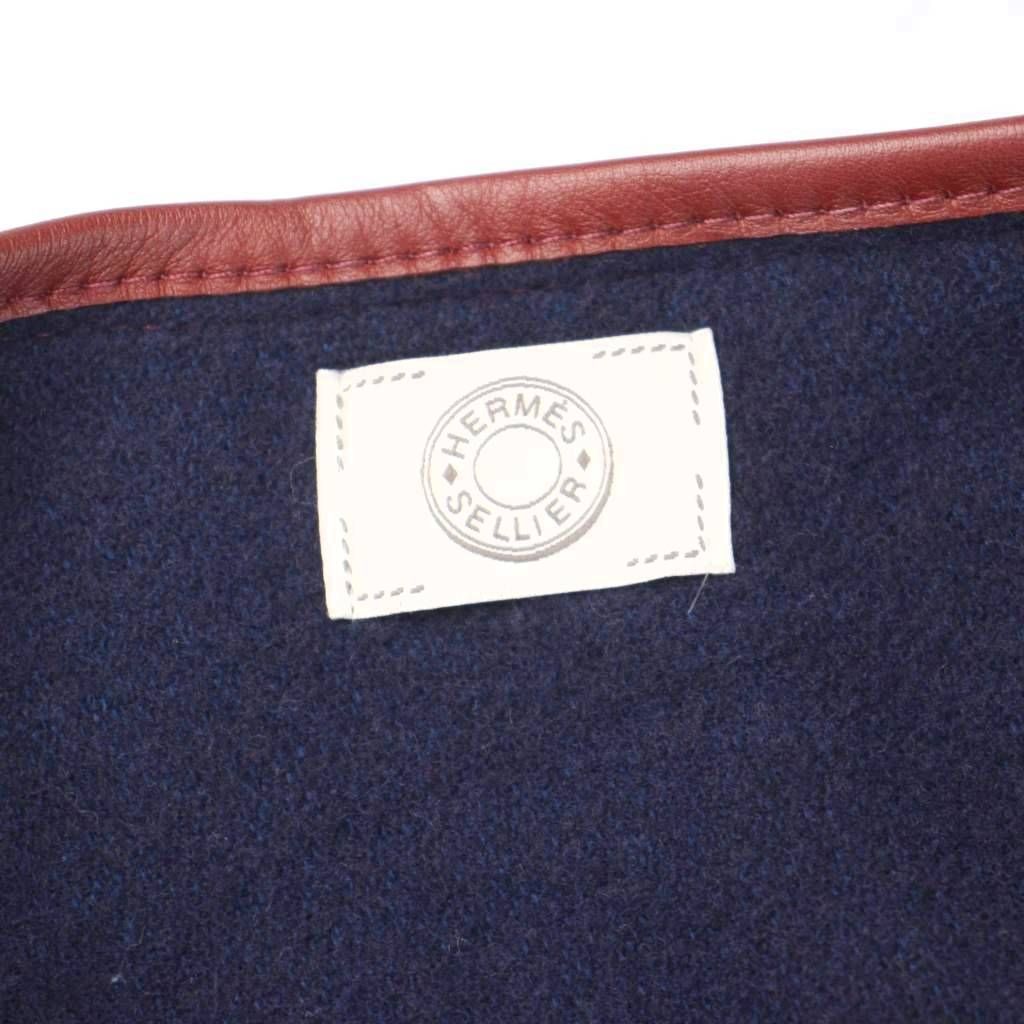Hermes Poncho Cover Wool Cashmere Blend Tassel Cowhide Navy MW Cape — view 5