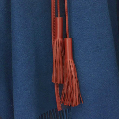 Hermes Poncho Cover Wool Cashmere Blend Tassel Cowhide Navy MW Cape — view 6