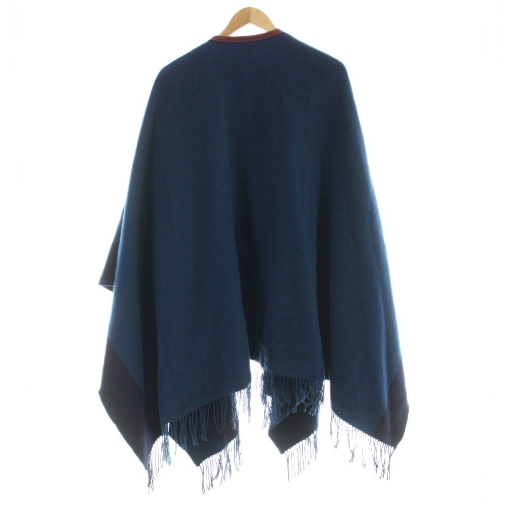Hermes Poncho Cover Wool Cashmere Blend Tassel Cowhide Navy MW Cape — view 2