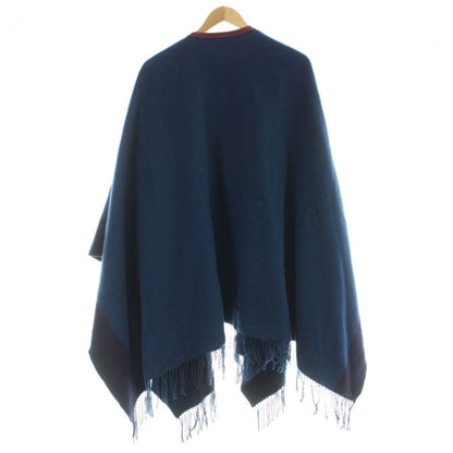 Hermes Poncho Cover Wool Cashmere Blend Tassel Cowhide Navy MW Cape — view 2