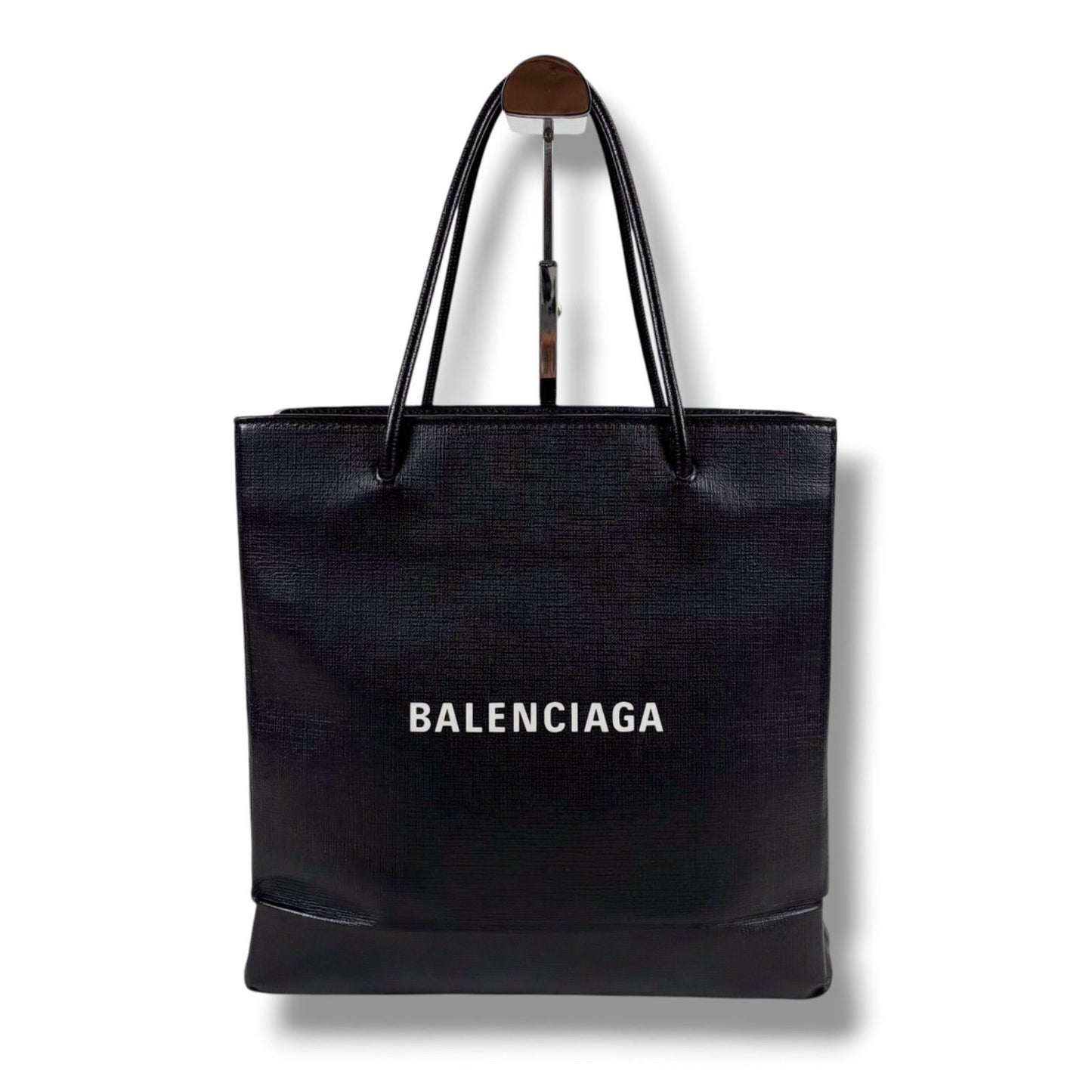 Balenciaga Logo Shopping Tote 2-Way Shoulder Bag Black Leather — view 2