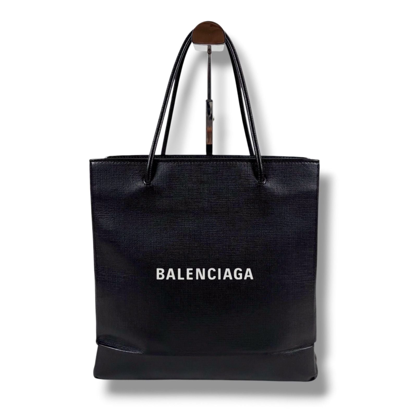 Balenciaga Logo Shopping Tote 2-Way Shoulder Bag Black Leather — view 2