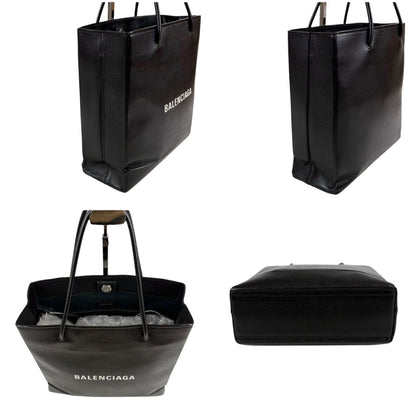 Balenciaga Logo Shopping Tote 2-Way Shoulder Bag Black Leather — view 4
