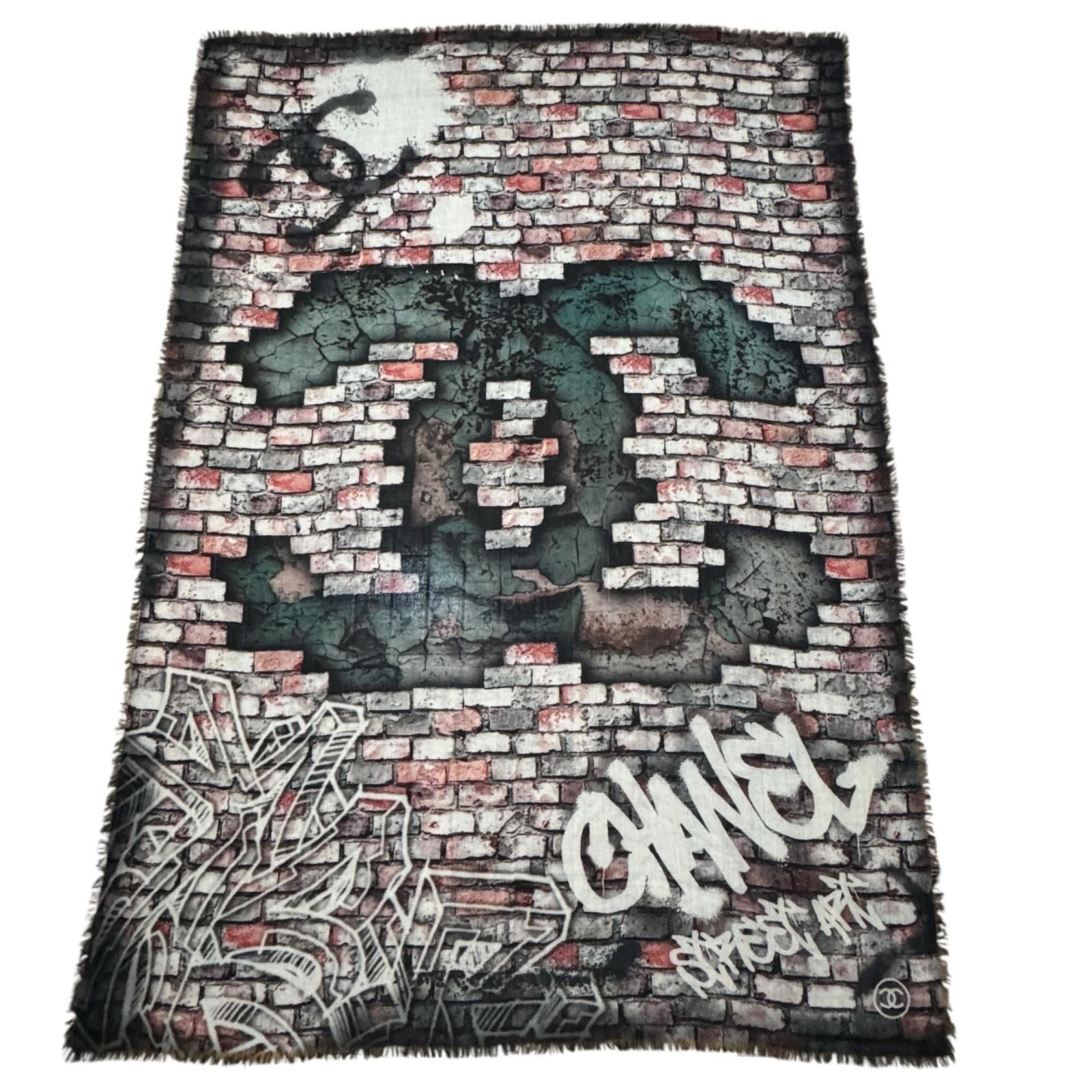 Chanel Logo Shawl Brick Pattern Cashmere Scarf