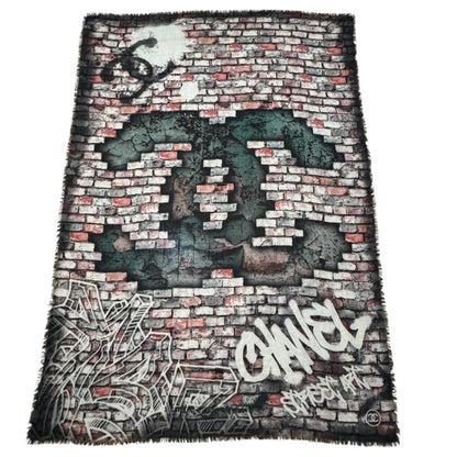 Chanel Logo Shawl Brick Pattern Cashmere Scarf
