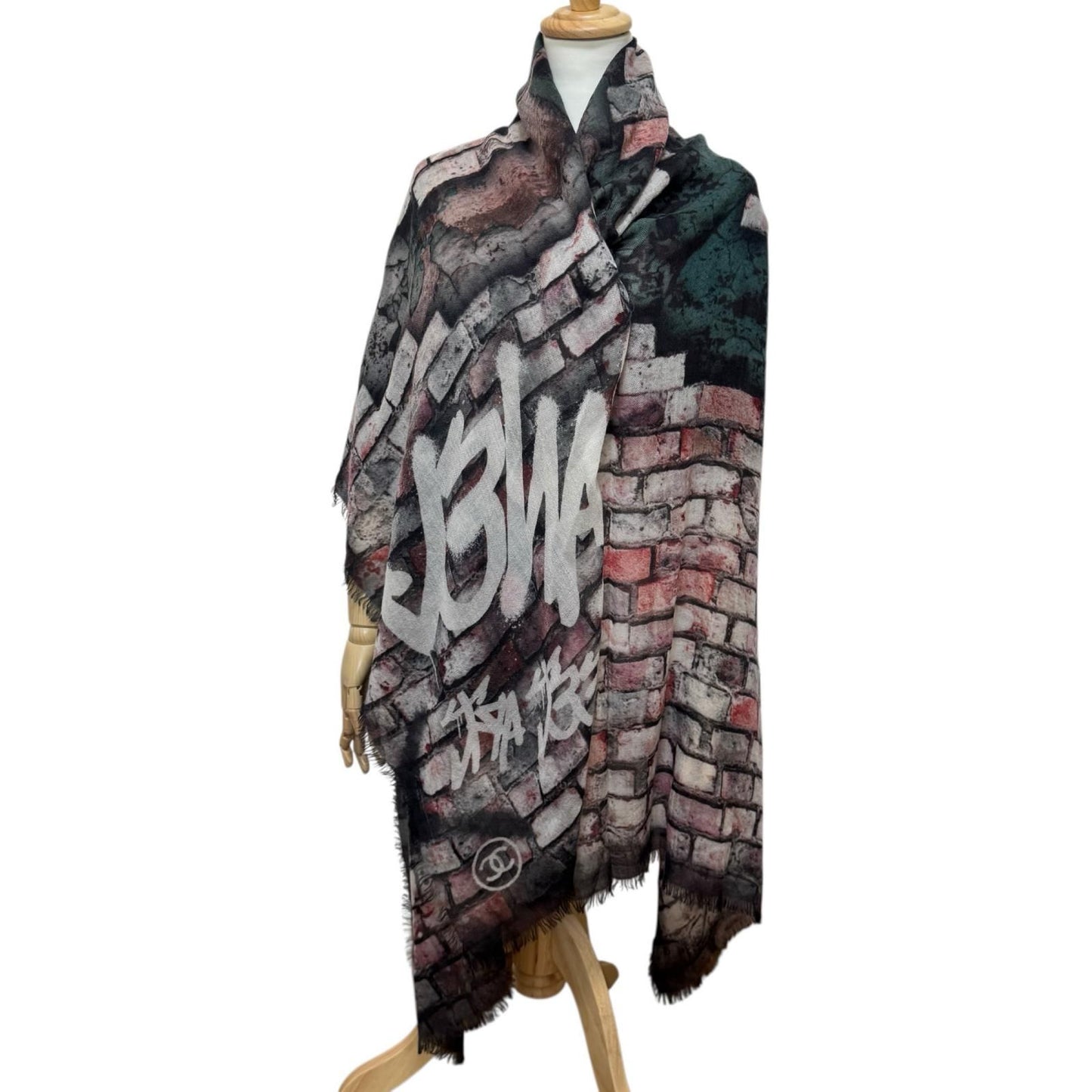 Chanel Logo Shawl Brick Pattern Cashmere Scarf — view 7