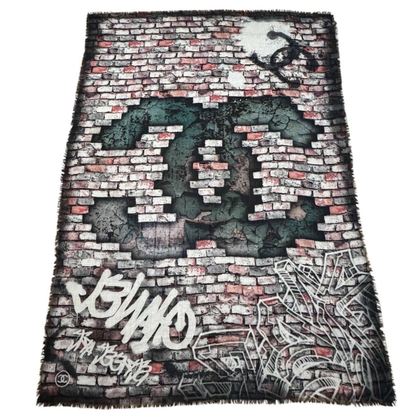 Chanel Logo Shawl Brick Pattern Cashmere Scarf — view 2