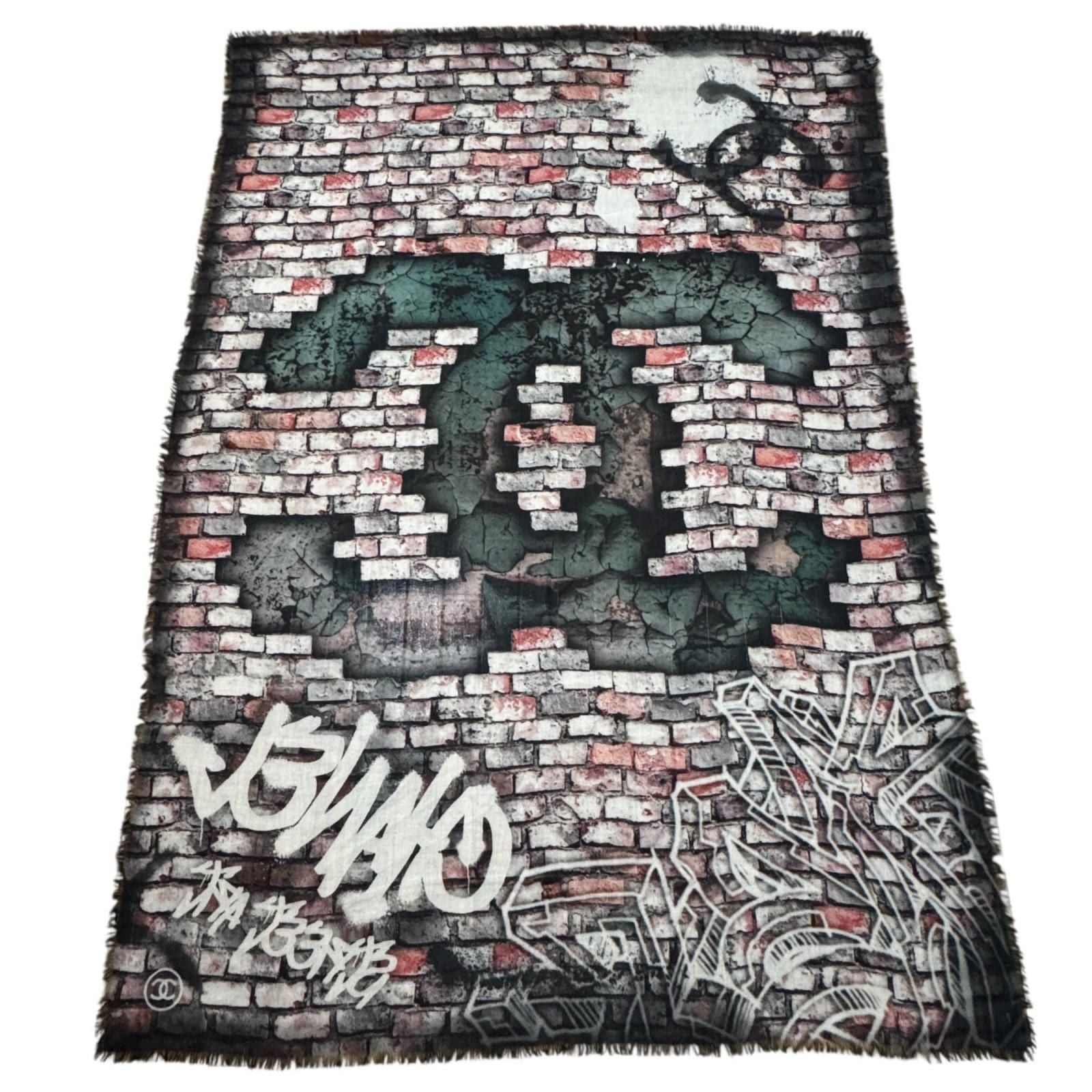 Chanel Logo Shawl Brick Pattern Cashmere Scarf — view 2