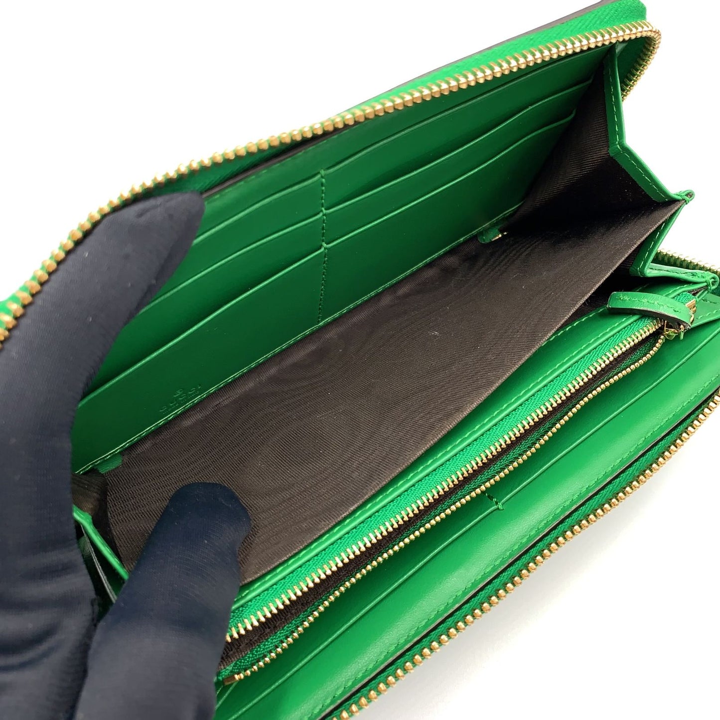 Gucci Double Logo Zip Around Leather Green Wallet Gold — view 6