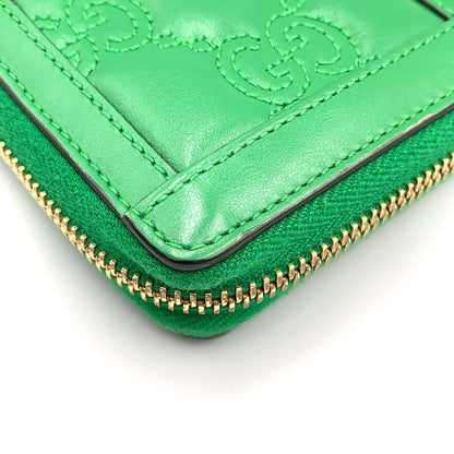 Gucci Double Logo Zip Around Leather Green Wallet Gold — view 8