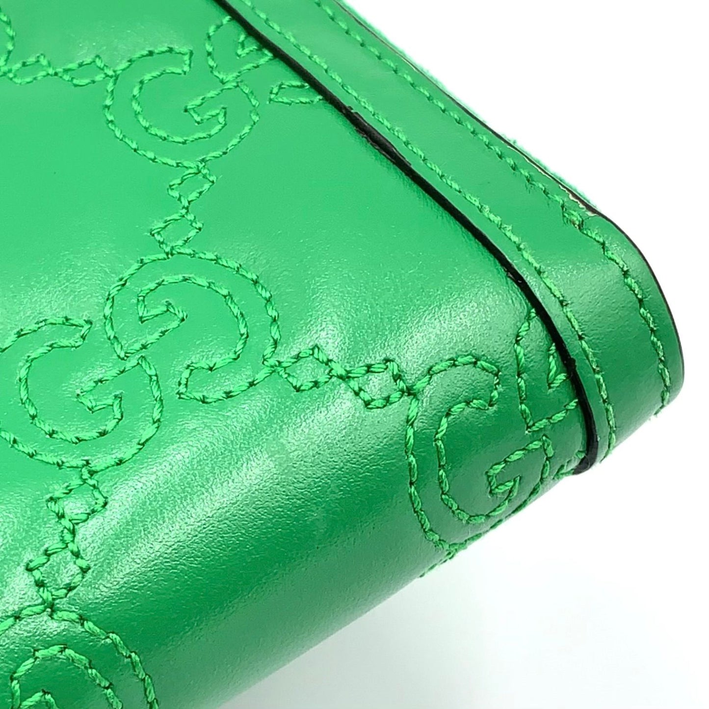 Gucci Double Logo Zip Around Leather Green Wallet Gold — view 9