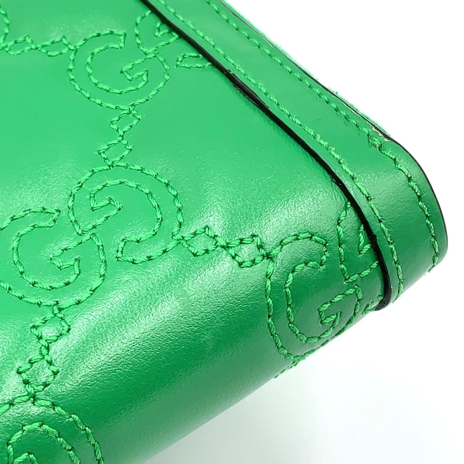 Gucci Double Logo Zip Around Leather Green Wallet Gold — view 9