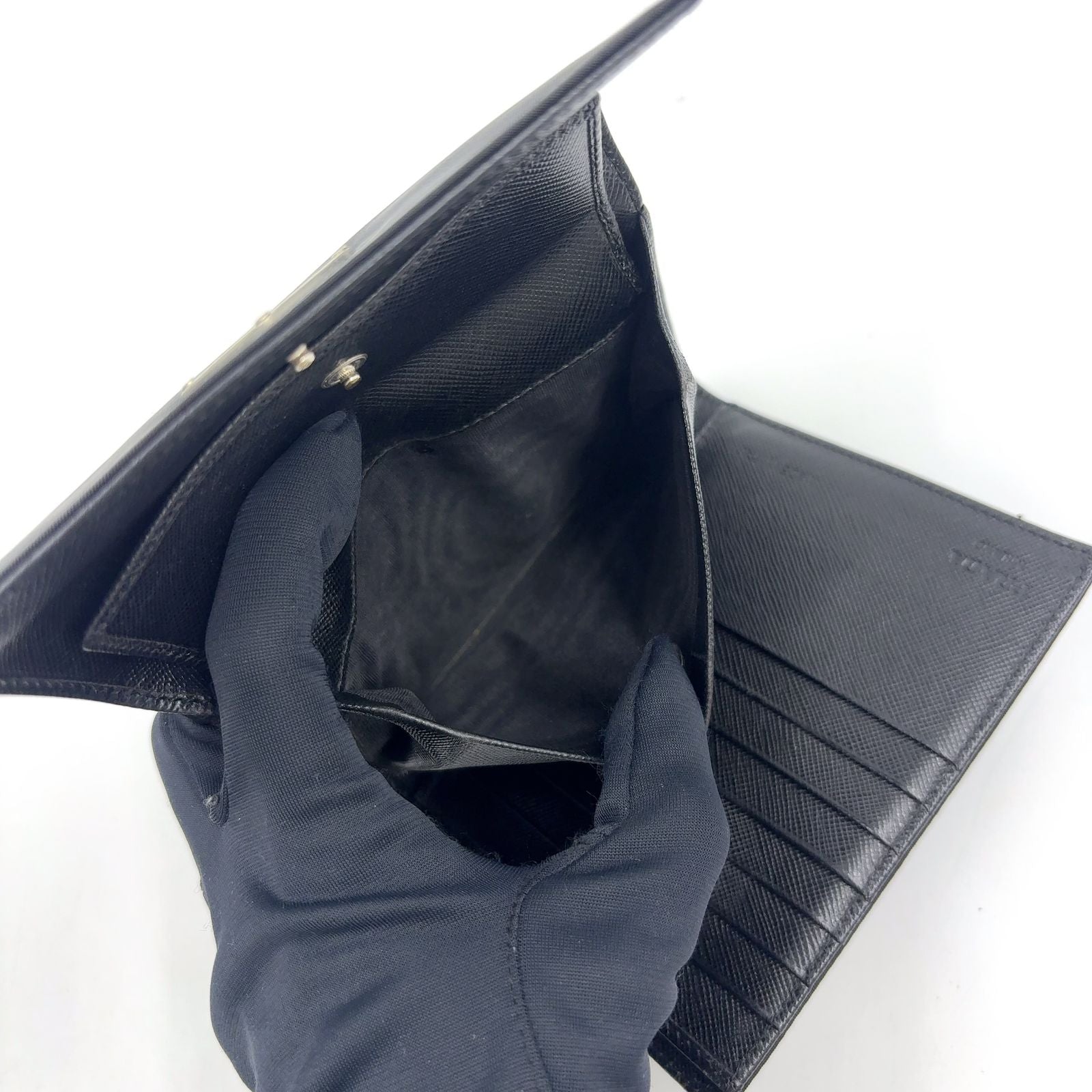 Prada Nylon Black Bifold Wallet Silver — view 9