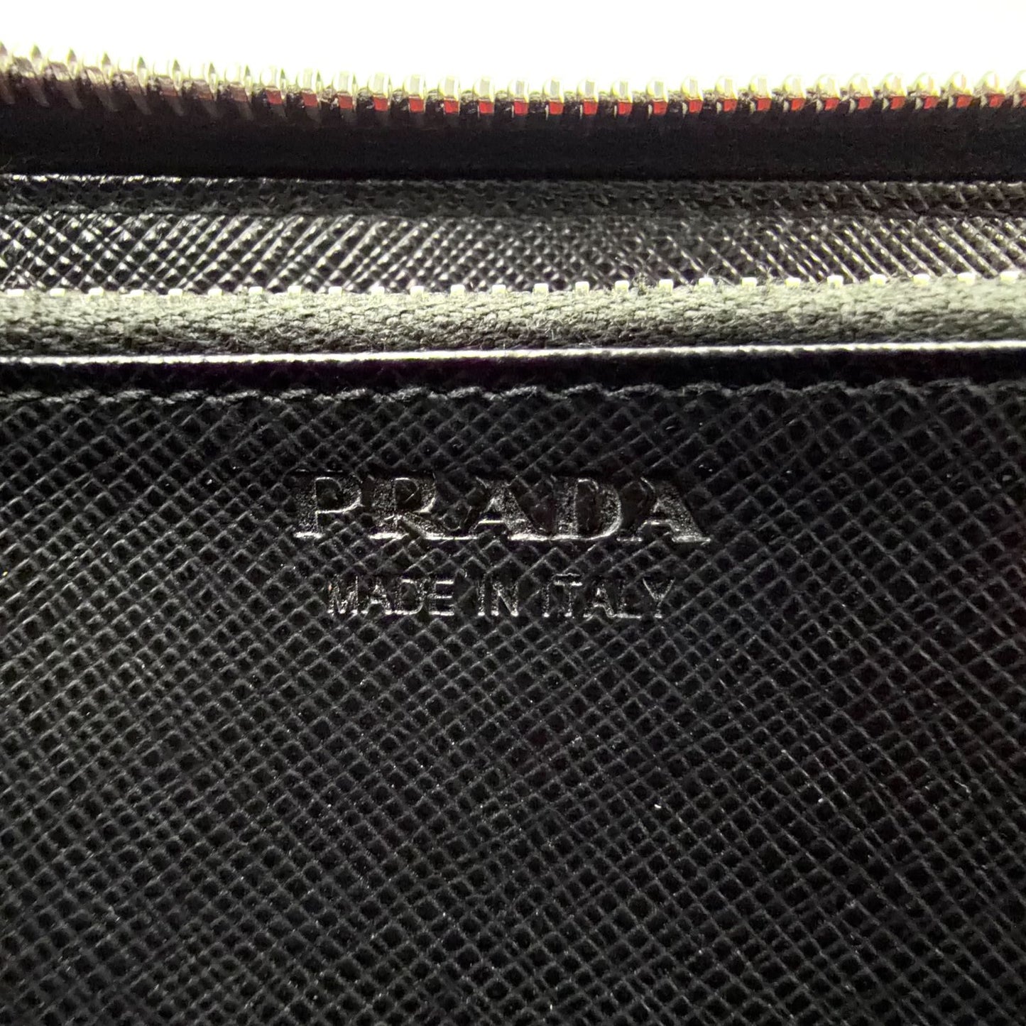 Prada Zip Around Leather Black Wallet Silver — view 4