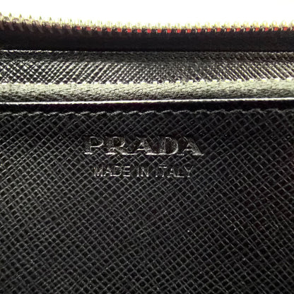 Prada Zip Around Leather Black Wallet Silver — view 4