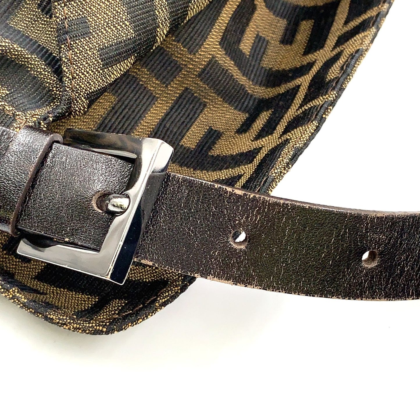 Fendi Zucca Pattern Leather Canvas Khaki Brown Dark Handbag Silver — view 9