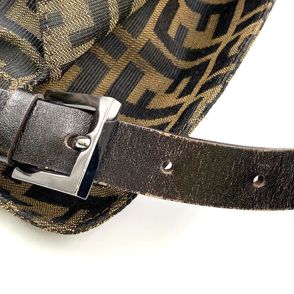 Fendi Zucca Pattern Leather Canvas Khaki Brown Dark Handbag Silver — view 9