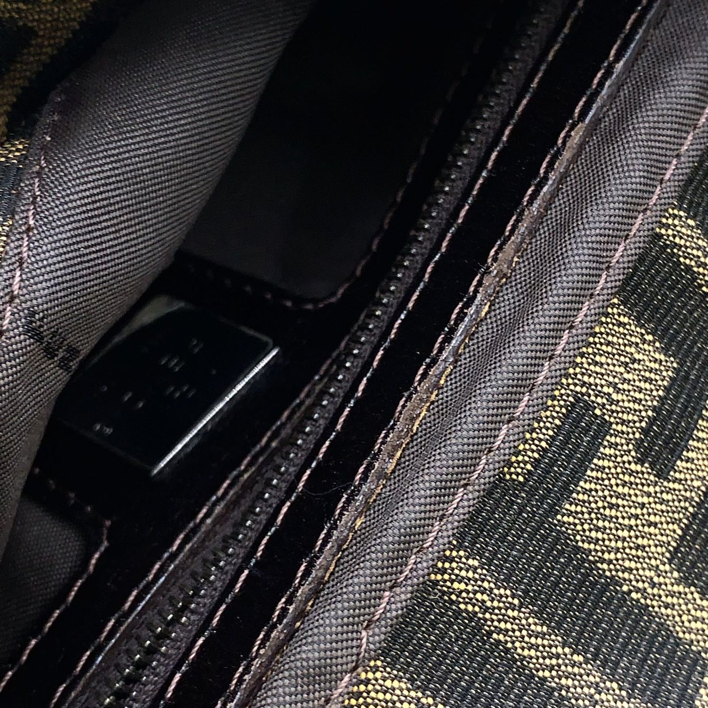 Fendi Zucca Pattern Leather Canvas Khaki Brown Dark Handbag Silver — view 6