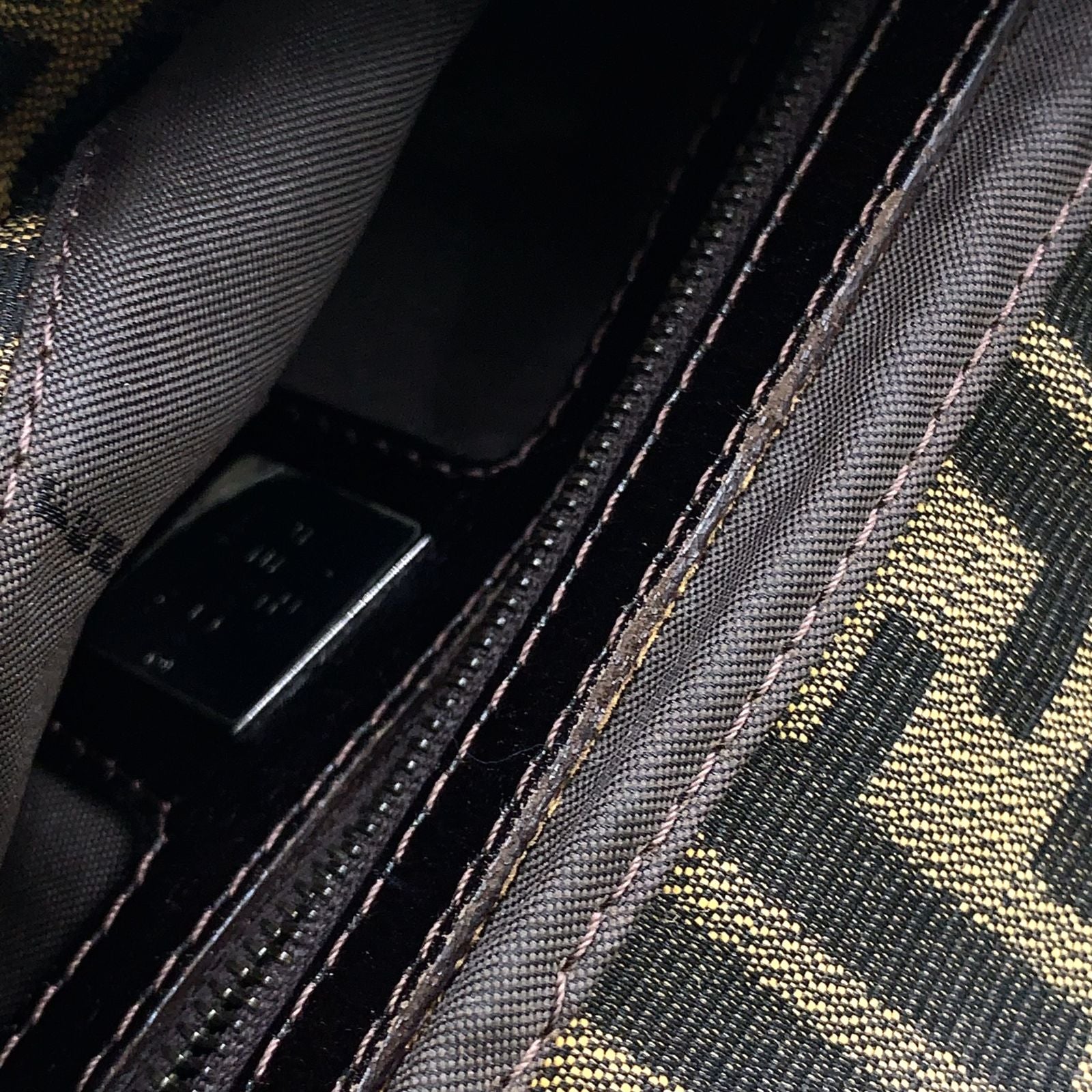 Fendi Zucca Pattern Leather Canvas Khaki Brown Dark Handbag Silver — view 6
