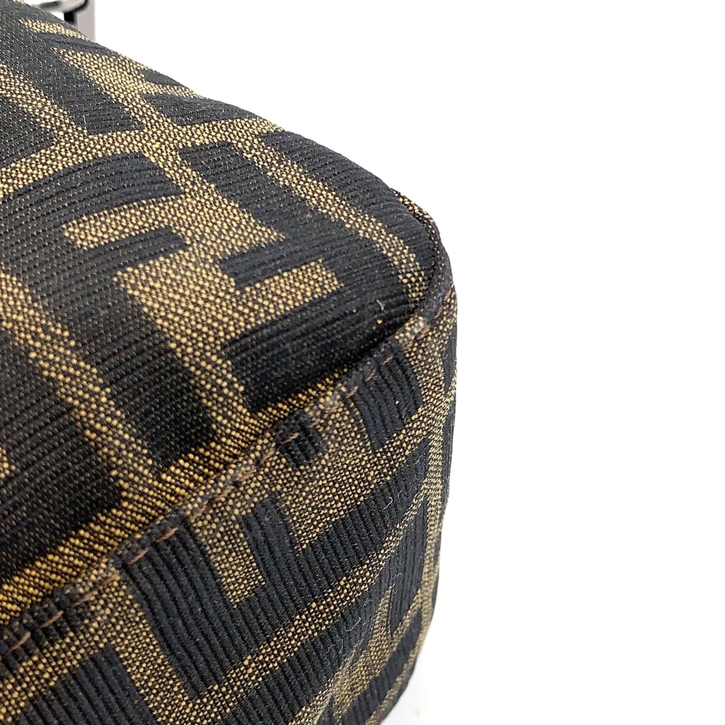 Fendi Zucca Pattern Leather Canvas Khaki Brown Dark Handbag Silver — view 7