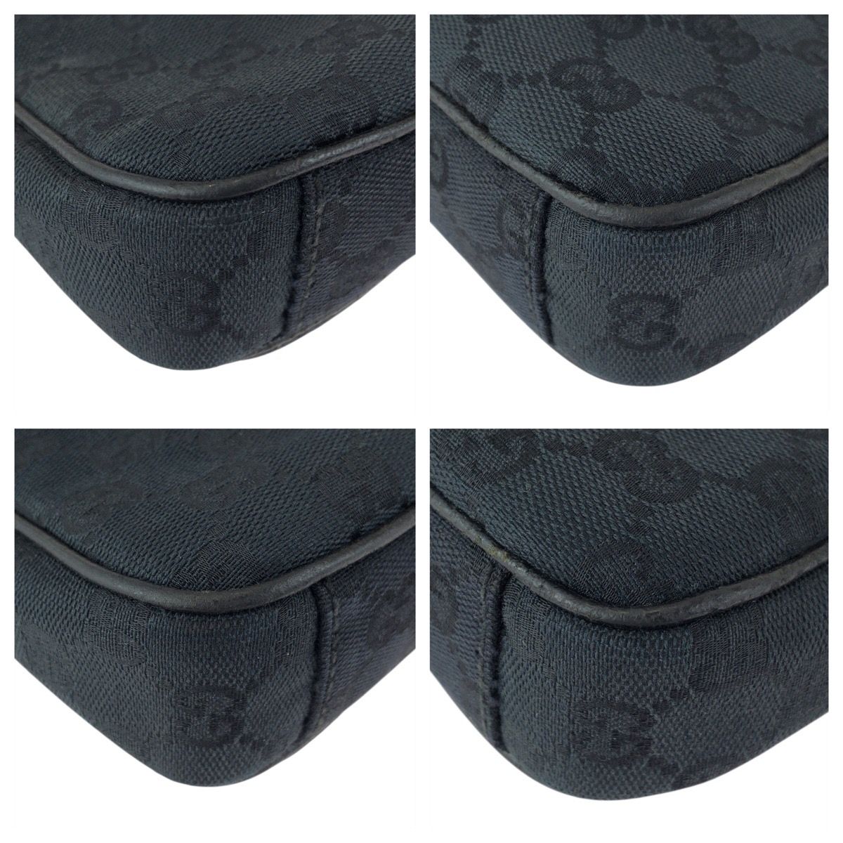 Gucci Black Silver GG Canvas Leather Shoulder Bag — view 3