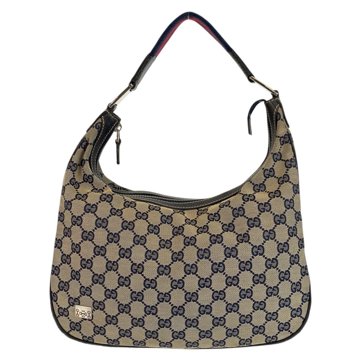 Gucci Sherry Line Navy Silver GG Canvas Hobo Shoulder Bag