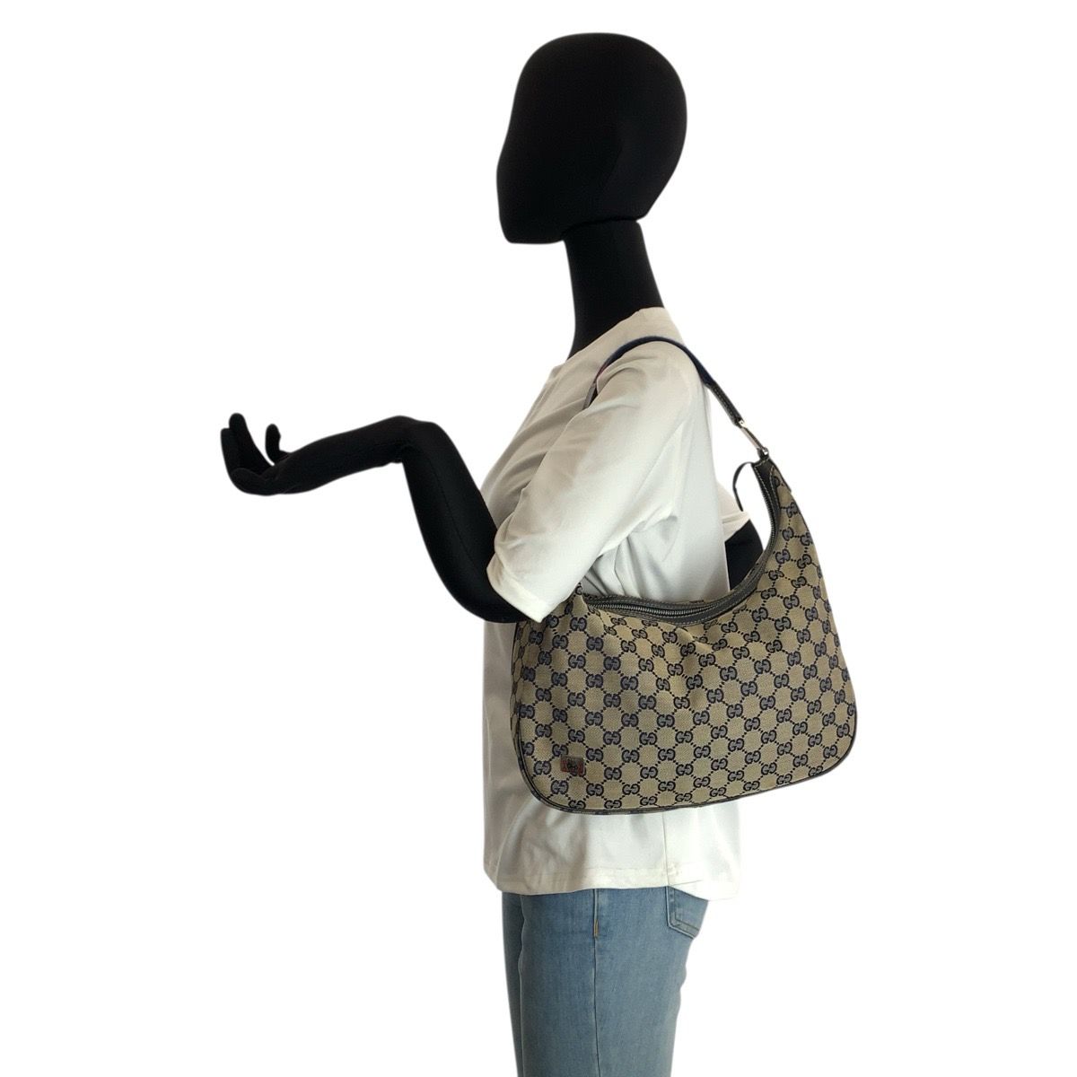Gucci Sherry Line Navy Silver GG Canvas Hobo Shoulder Bag — view 7