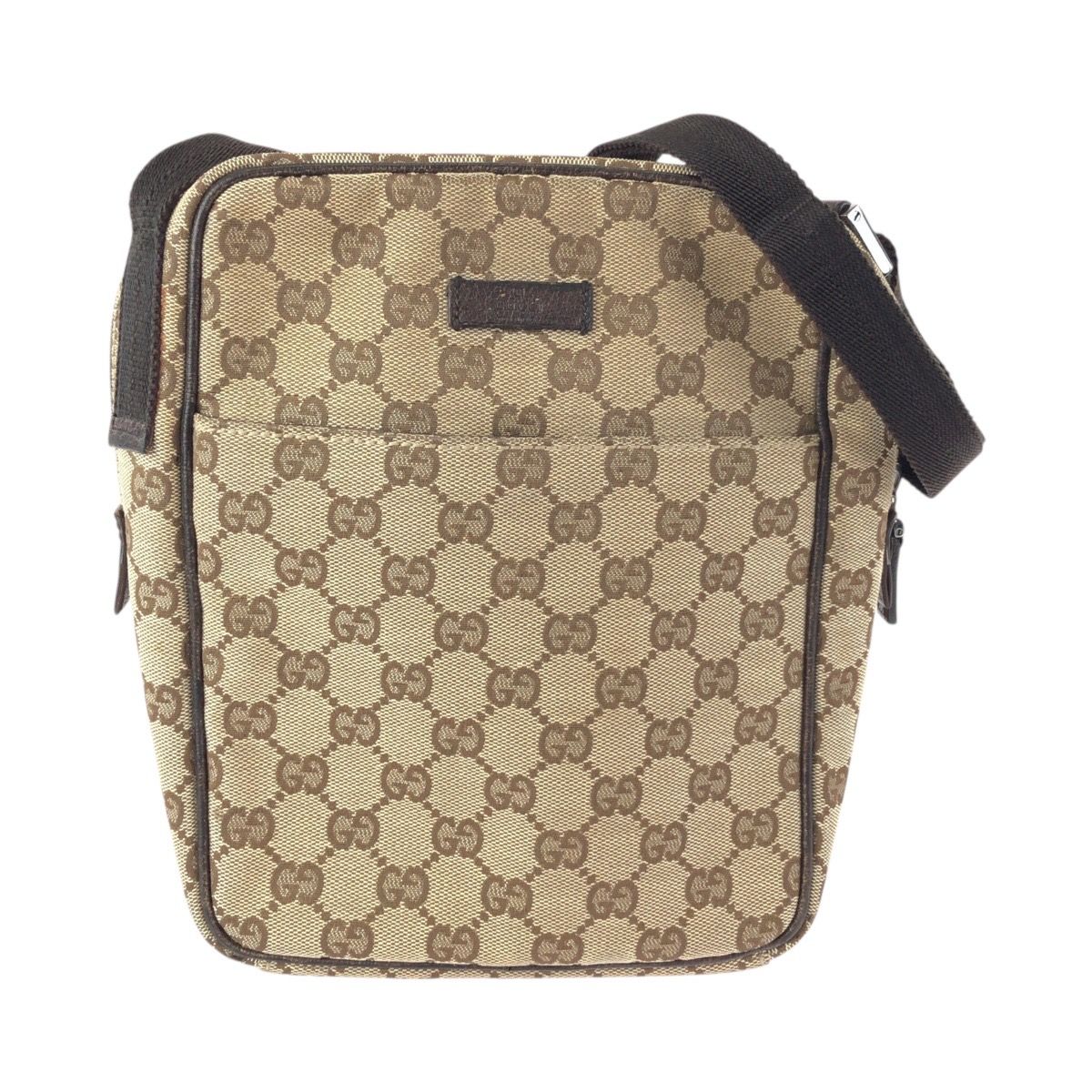 Gucci Beige Brown GG Canvas Leather Shoulder Bag