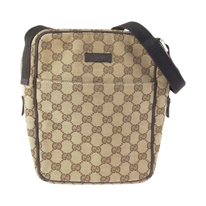 Gucci Beige Brown GG Canvas Leather Shoulder Bag
