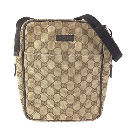 Gucci Beige Brown GG Canvas Leather Shoulder Bag