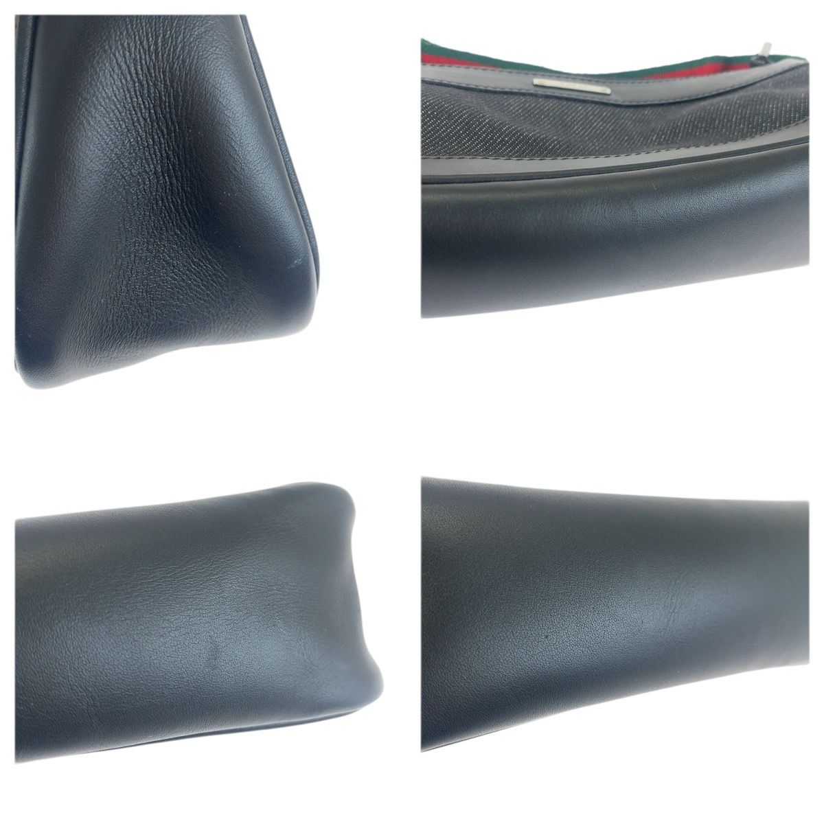 Gucci Sherry Line Black Silver Leather Handbag Pouch — view 6