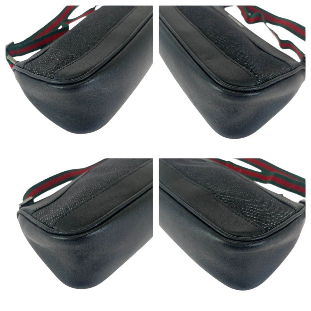 Gucci Sherry Line Black Silver Leather Handbag Pouch — view 3