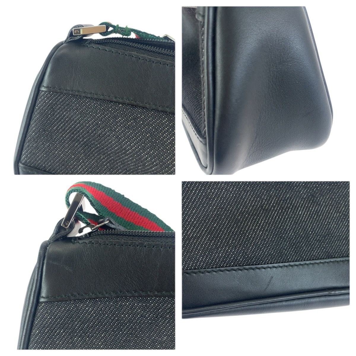 Gucci Sherry Line Black Silver Leather Handbag Pouch — view 5