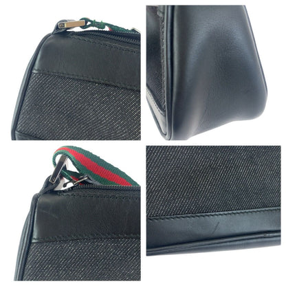 Gucci Sherry Line Black Silver Leather Handbag Pouch — view 5