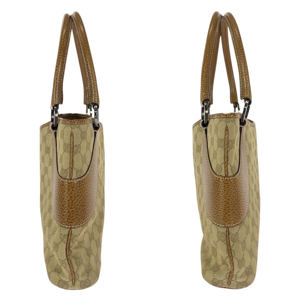 Gucci Beige Light Brown Silver GG Canvas Leather Tote Shoulder Bag — view 7