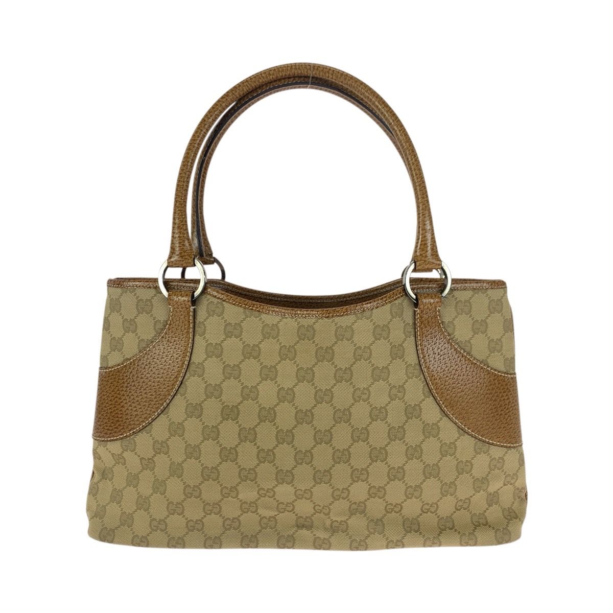 Gucci Beige Light Brown Silver GG Canvas Leather Tote Shoulder Bag