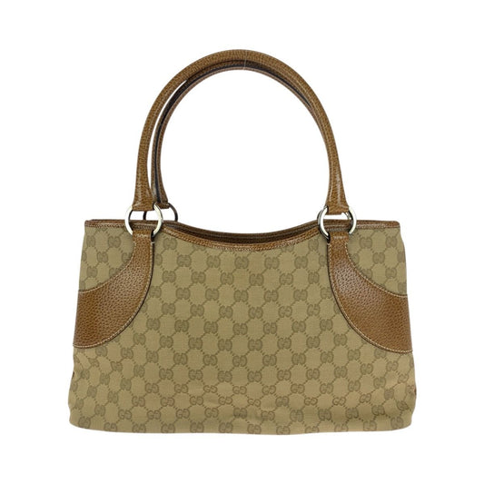 Gucci Beige Light Brown Silver GG Canvas Leather Tote Shoulder Bag