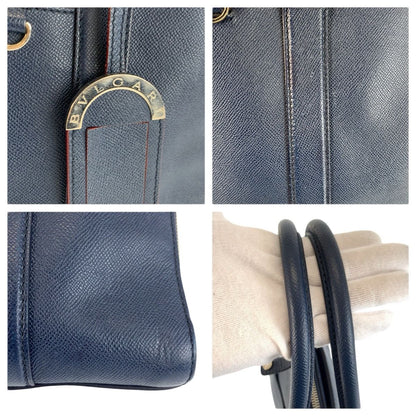 Bvlgari Man Navy Silver Leather Business Briefcase — view 6