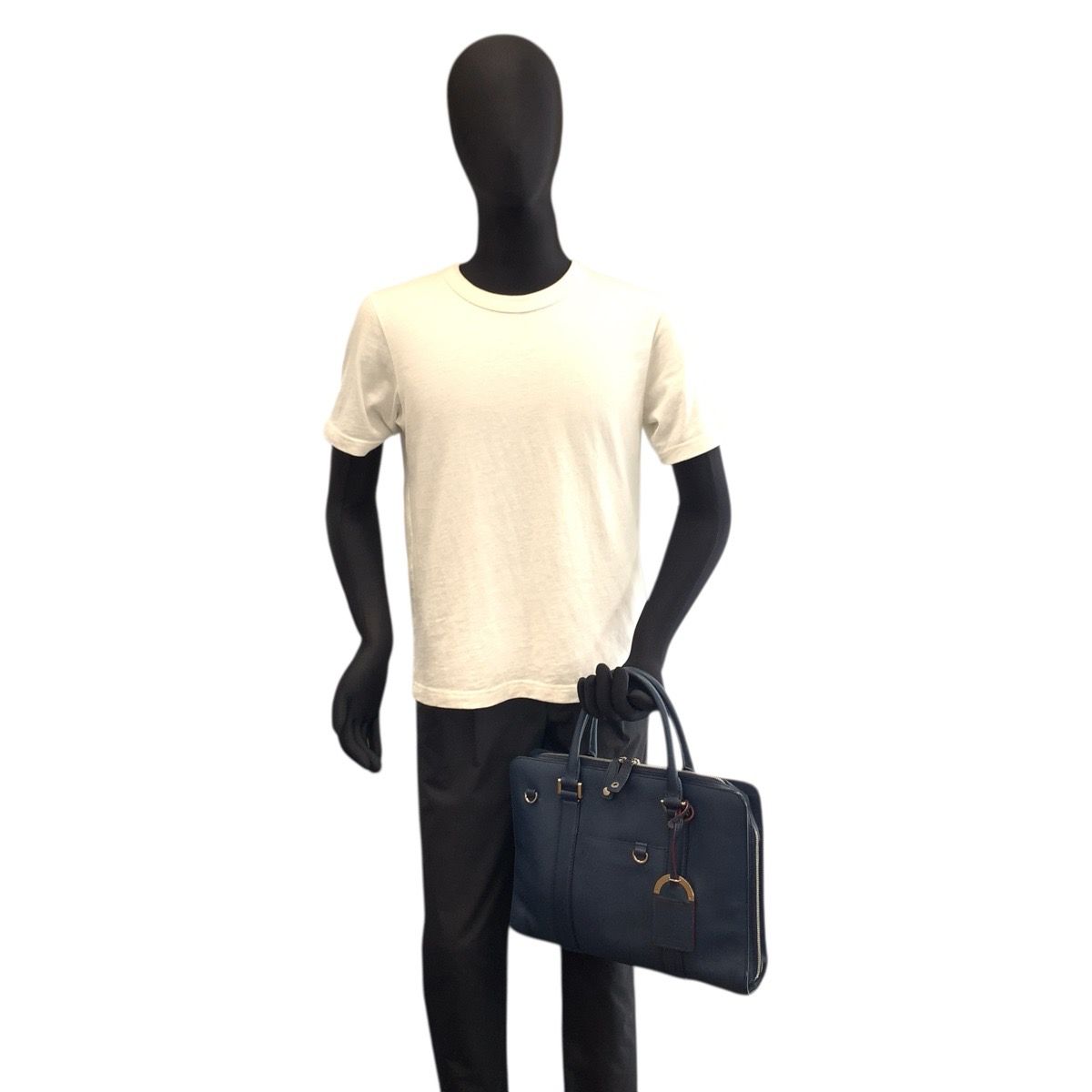 Bvlgari Man Navy Silver Leather Business Briefcase — view 7