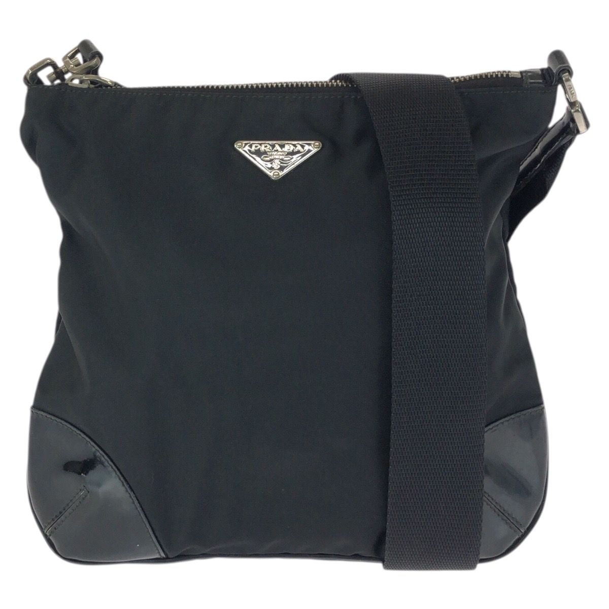 Prada Tessuto Black Silver Nylon Shoulder Bag